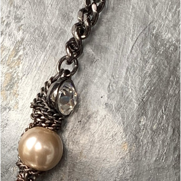 GIVENCHY Designer Champagne Faux Pearl Clear Icy Crystal Chain Woman’s Necklace - Picture 9 of 10